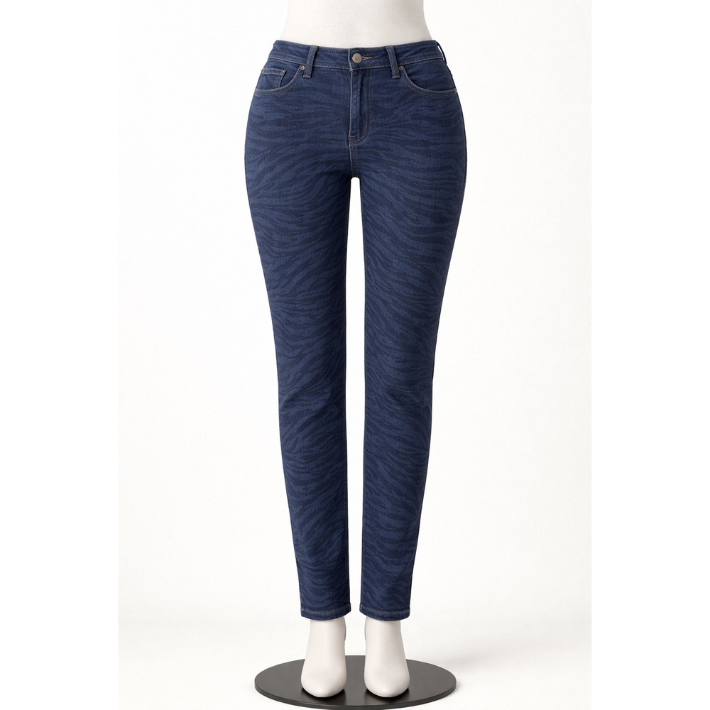 White House Black Market Indigo Zebra‎ Print Skinny Jeans Blue Size 6 y2k grune